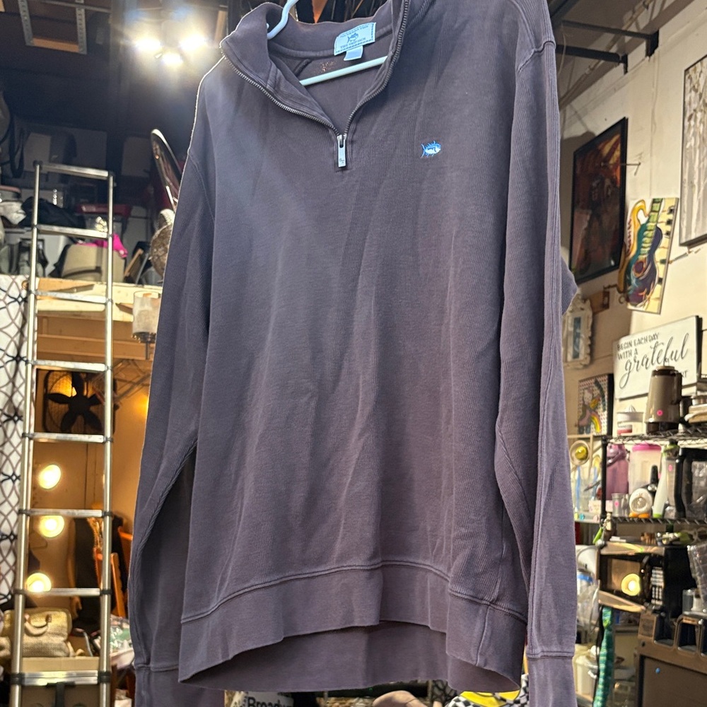 Vineyard Vines Men's Zip-Neck Sweater in Deep Brown with Blue Whale Logo